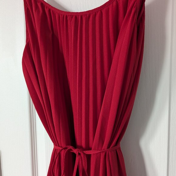 H&M Red Midi Pleated Belted Spaghetti Strap Dress, Size M - Picture 4 of 11